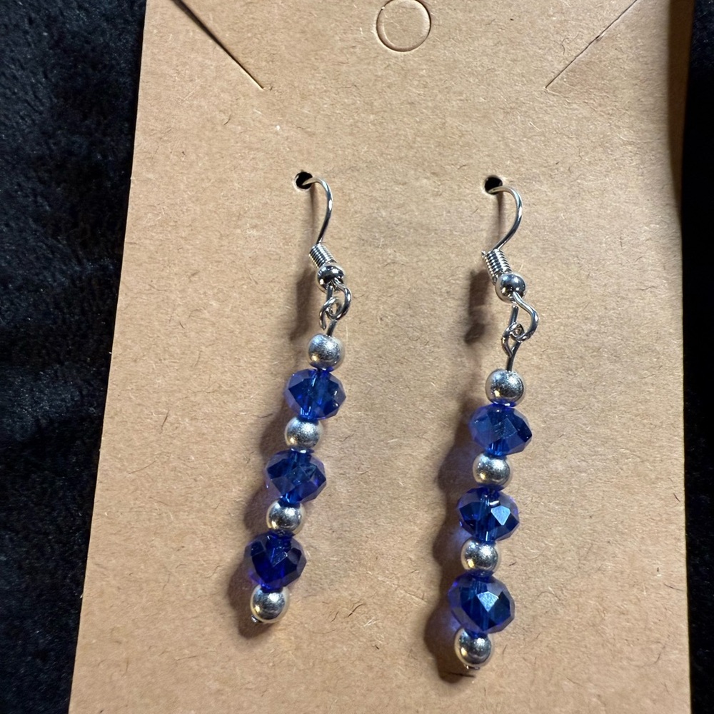 Blue Faceted Bead Drop Earrings - Women's Jewelry